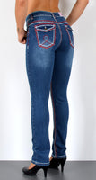 ESRA Damen Jeans Jeanshose Damen Hose Straight Leg Dicke Naht Jeanshosen Damenjeans bis große Größen J755