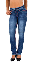 ESRA Damen Jeans Jeanshose Damen Hose Straight Leg Dicke Naht Jeanshosen Damenjeans bis große Größen J755