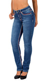 ESRA Damen Jeans Jeanshose Damen Hose Straight Leg Dicke Naht Jeanshosen Damenjeans bis große Größen J755