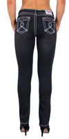 ESRA Damen Jeans Hose Jeanshosen Damen Straight Leg Dicke Naht Kontrastnaht bis Übergröße J540