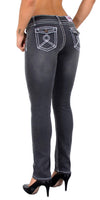 ESRA Damen Jeans Hose Jeanshosen Damen Straight Leg Dicke Naht Kontrastnaht bis Übergröße J540