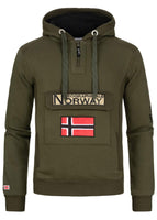 Geographical Norway Gymclass Men - Hoodie Herren mit Kapuze Zip Tasche Känguru Mann - Pullover Sweatshirt Warm Langarm - Hoody Männer Jungen Frühling Sommer Herbst Winter (Khaki L)