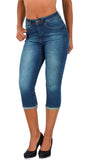 ESRA Capri Jeans Damen Sommer Damen Capri Jeans 3/4 Hose Damen Sommer Damen 3/4 Hose Sommer Kurze Jeans 3/4 Damen Caprihose High Waist Jeans Damen hoher Bund bis Übergröße J740