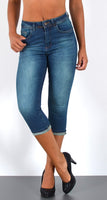 ESRA Capri Jeans Damen Sommer Damen Capri Jeans 3/4 Hose Damen Sommer Damen 3/4 Hose Sommer Kurze Jeans 3/4 Damen Caprihose High Waist Jeans Damen hoher Bund bis Übergröße J740