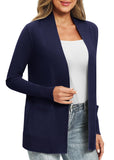 EXCHIC Damen Lange Ärmel Gestrickt Strickjacke Leicht Gemütlich Offene Vorderseite Lange Freizeitjacke mit Taschen(S, Navy Blau)