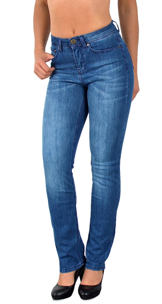 ESRA Damen Straight Fit Jeans Hose Damen Jeanshose Stretch gerader Schnitt Jeans Damen High Waist Damen Jeans Straight Jeans Damen Stretch bis Übergröße Jeans Große Größe G800