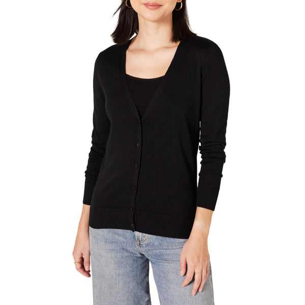 Amazon Essentials Damen Leichter Cardigan mit V-Ausschnitt (in Übergröße erhältlich), Schwarz, XXL