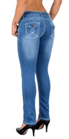 ESRA Damen Jeans Hose Jeanshosen Damen Straight Leg Dicke Naht Kontrastnaht bis Übergröße J540