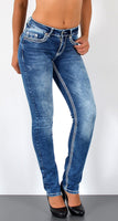 ESRA Damen Jeans Jeanshose Damen Hose Straight Leg Dicke Naht Jeanshosen Damenjeans bis große Größen J755