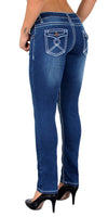 ESRA Damen Jeans Hose Jeanshosen Damen Straight Leg Dicke Naht Kontrastnaht bis Übergröße J540