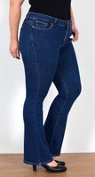 ESRA Jeans Damen Bootcut Jeanshose Flared High Waist Schlaghose Hose Stretch Schlagjeans bis Übergröße Plussize FB1, Dunkelblau J155