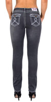 ESRA Damen Jeans Hose Jeanshosen Damen Straight Leg Dicke Naht Kontrastnaht bis Übergröße J540