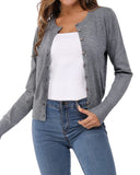 Newshows Damen Leichte Strickjacke Langarm Klassisch Rundhalsstrickjacke Casual Cardigan Strickmantel mit Knöpfen(Grau,Groß)