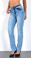 ESRA Damen Straight Fit Jeans Hose Damen Jeanshose gerader Schnitt bis Übergröße G700