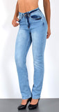 ESRA Damen Straight Fit Jeans Hose Damen Jeanshose gerader Schnitt bis Übergröße G700