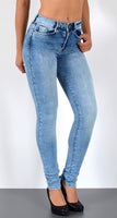 ESRA Damen Jeans Jeanshose Damen Skinny High Waist Hochbund Hose bis Übergröße S300