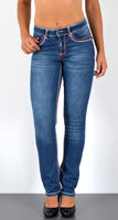 ESRA Damen Jeans Jeanshose Damen Hose Straight Leg Dicke Naht Jeanshosen Damenjeans bis große Größen J755