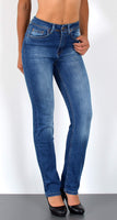 ESRA Damen Straight Fit Jeans Hose Damen Jeanshose gerader Schnitt bis Übergröße G700