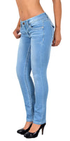 ESRA Damen Jeans Hose Jeanshosen Damen Straight Leg Dicke Naht Kontrastnaht bis Übergröße J540