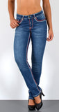 ESRA Damen Jeans Jeanshose Damen Hose Straight Leg Dicke Naht Jeanshosen Damenjeans bis große Größen J755