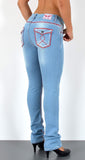 ESRA Damen Jeans Jeanshose Damen Hose Straight Leg Dicke Naht Jeanshosen Damenjeans bis große Größen J755