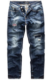 REPUBLIX Herren Jeans Regular Straight Fit Denim Hose Destroyed Dunkelblau (Patches) W36/L30