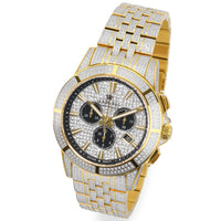 LOUIS XVI Majesté Full Iced Out Herrenuhr Chronograph 43 mm Schweizer Quarzwerk Edelstahl Armband Gold Bicolor Silber Iced Zifferblatt CZ-Diamanten 1124