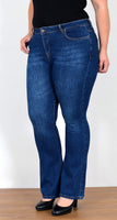 ESRA Jeans Damen Bootcut Jeanshose Flared High Waist Schlaghose Hose Stretch Schlagjeans bis Übergröße Plussize FB1, Jeansblau J114, 52