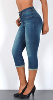 ESRA Capri Jeans Damen Sommer Damen Capri Jeans 3/4 Hose Damen Sommer Damen 3/4 Hose Sommer Kurze Jeans 3/4 Damen Caprihose High Waist Jeans Damen hoher Bund bis Übergröße J740