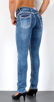 ESRA Damen Jeans Jeanshose Damen Hose Straight Leg Dicke Naht Jeanshosen Damenjeans bis große Größen J755