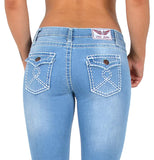 ESRA Damen Jeans Hose Jeanshosen Damen Straight Leg Dicke Naht Kontrastnaht bis Übergröße J540