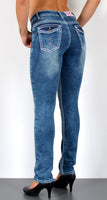 ESRA Damen Jeans Jeanshose Damen Hose Straight Leg Dicke Naht Jeanshosen Damenjeans bis große Größen J755