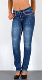 ESRA Damen Jeans Jeanshose Damen Hose Straight Leg Dicke Naht Jeanshosen Damenjeans bis große Größen J755