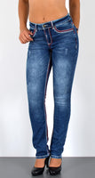 ESRA Damen Jeans Jeanshose Damen Hose Straight Leg Dicke Naht Jeanshosen Damenjeans bis große Größen J755