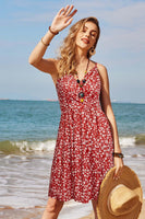 STYLEWORD Sommerkleid Damen Knielang V-Ausschnitt A Linie Kleider Sommer Freizeitkleid Strandkleid mit Taschen