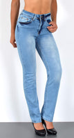 ESRA Damen Straight Fit Jeans Hose Damen Jeanshose gerader Schnitt bis Übergröße G700