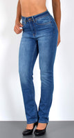 ESRA Damen Straight Fit Jeans Hose Damen Jeanshose gerader Schnitt bis Übergröße G700