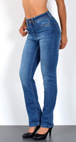 ESRA Damen Straight Fit Jeans Hose Damen Jeanshose gerader Schnitt bis Übergröße G700