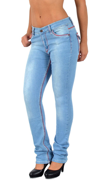 ESRA Damen Jeans Jeanshose Damen Hose Straight Leg Dicke Naht Jeanshosen Damenjeans bis große Größen J755