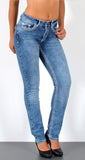 ESRA Damen Jeans Jeanshose Damen Hose Straight Leg Dicke Naht Jeanshosen Damenjeans bis große Größen J755