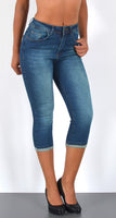 ESRA Capri Jeans Damen Sommer Damen Capri Jeans 3/4 Hose Damen Sommer Damen 3/4 Hose Sommer Kurze Jeans 3/4 Damen Caprihose High Waist Jeans Damen hoher Bund bis Übergröße J740