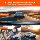 VANTRUE N4 3 Lens 4K Dashcam Auto 2.5K+ 2.5K+ 1080P vorne hinten innen, HDR/ 30FPS Kamera, 3 Channel Bewegungsüberwachung Dash Cam Infrarot Nachtsicht, 2.45” Hitzebeständig, Max 512GB