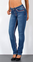 ESRA Damen Jeans Jeanshose Damen Hose Straight Leg Dicke Naht Jeanshosen Damenjeans bis große Größen J755