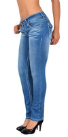 ESRA Damen Jeans Hose Jeanshosen Damen Straight Leg Dicke Naht Kontrastnaht bis Übergröße J540