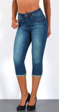 ESRA Capri Jeans Damen Sommer Damen Capri Jeans 3/4 Hose Damen Sommer Damen 3/4 Hose Sommer Kurze Jeans 3/4 Damen Caprihose High Waist Jeans Damen hoher Bund bis Übergröße J740