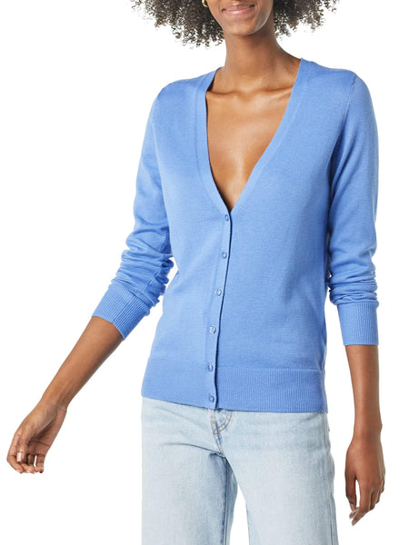 Amazon Essentials Damen Leichter Cardigan mit V-Ausschnitt (in Übergröße erhältlich), Blau, XXL