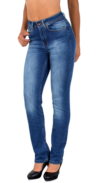 ESRA Damen Straight Fit Jeans Hose Damen Jeanshose gerader Schnitt bis Übergröße G700