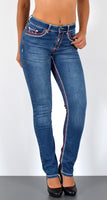 ESRA Damen Jeans Jeanshose Damen Hose Straight Leg Dicke Naht Jeanshosen Damenjeans bis große Größen J755