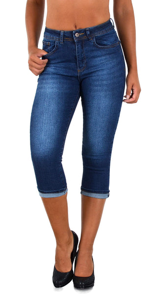 ESRA Capri Jeans Damen Sommer Damen Capri Jeans 3/4 Hose Damen Sommer Damen 3/4 Hose Sommer Kurze Jeans 3/4 Damen Caprihose High Waist Jeans Damen hoher Bund bis Übergröße J740