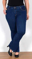 ESRA Jeans Damen Bootcut Jeanshose Flared High Waist Schlaghose Hose Stretch Schlagjeans bis Übergröße Plussize FB1, Dunkelblau J155